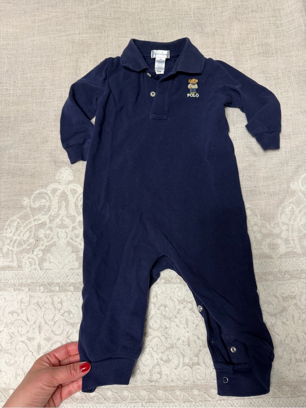 Ralph Lauren Navy Polo Bear One-Piece Footie